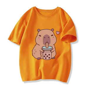 เสื้อยืดเด็กแขนสั้นผ้าฝ้ายสีพื้นเรียบๆ สไตล์ลำลองสำหรับฤดูร้อน รับทำโลโก้ตามสั่ง ขายส่ง - Product Image 4