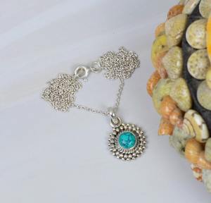 Joyería hecha a mano de forma redonda azul turquesa 925 plata esterlina Cadena de piedras preciosas colgante cadena regalo para cumpleaños con sello 925 - Product Image 4