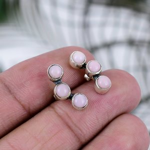 925 Sterling Silver Pink <b>Opal</b> Gemstone Stud <b>Earring</b> Round Shape Handmade Jewelry Gift for Easter Day Wholesale Price - Product Image 3