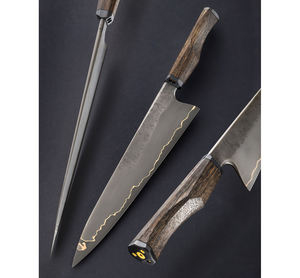 Cuchillo de chef de cobre Hoja de acero carbonn de 13 pulgadas con mango de madera natural de línea de latón con Funda de cuero - Product Image 5