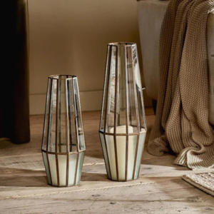 เชิงเทียนแก้วเฮอริเคนทองเหลืองโบราณสำหรับตกแต่งบ้านและงานแต่งงาน - Product Image 1