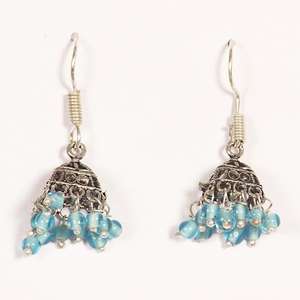 Kriaa Blue Drops 1301611-Black Oxidised Jhumkis Estilo étnico bohemio Classic Brass Drop Pearl Diamond para regalos de boda - Product Image 1