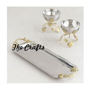 Two Tiers Oval Shape Serving Dessert <b>Snacks</b> <b>Tray</b> In Stainless Steel Silver And Gold Color Food Serving <b>Tray</b> - Product Image 2