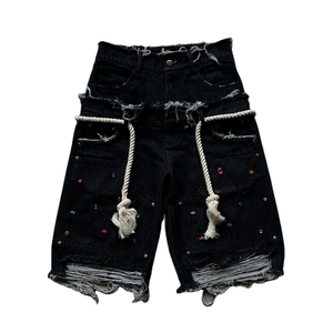 Pantalones cortos de sudor de cintura media lavados con ácido personalizados para hombre, ropa de calle sólida, peso pesado, 100% algodón, felpa francesa, bolsillos rápidos, calle alta - Product Image 1