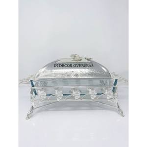 Aluminum Casted <b>Silver</b> Shiny Polish Gingko Leaves Designer Base & Top Lid For Acrylic Made Kitchenware Cookware Casserole - Product Image 1