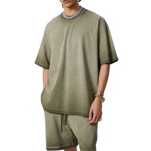 Casual Men's Summer Fashion <b>Knitted</b> Short Sleeve Breathable T-shirt Shorts Casual Solid Color Fashion Round Neck 100% Cotton <b>Set</b> - Product Image 4