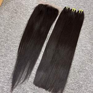Paquete de cabello humano virgen recto de hueso negro de alta calidad WEFT, cabello crudo de longitud larga para encaje suizo, rizo Jerry de un donante para mujer - Product Image 4
