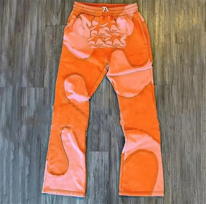 Custom High Quality Acid Wash 100% Cotton Streetwear Distressed Embroidered Patch Tracksuits Pullover Hoodie and <b>Sweatpants</b> <b>Set</b> - Product Image 4
