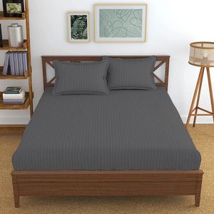 Queen Size 100% Cotton Linen 400 Tc Satin Striped Bedsheets Disposable Home Hotel Hospital Use <b>Set</b> With Three <b>Sheets</b> <b>Pillowcase</b> - Product Image 1