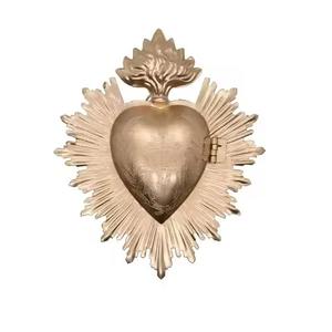 Corazón Sagrado de Metal con Acabado Antiguo y Diseño de Hojas, para Colgar en la Pared de la Iglesia o el Hogar, Decoración Católica, Regalo y Decoración - Product Image 3