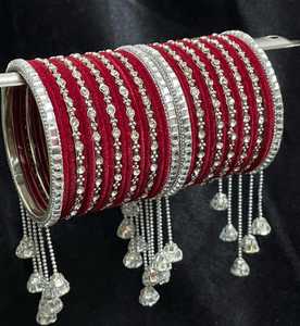 Kundan Jhumka แบบดั้งเดิมชุดกำไลข้อมือไข่มุกหลายเส้นสำหรับงานแต่งงานอินเดียโปรดปราน haldi punjabi chuda - Product Image 3