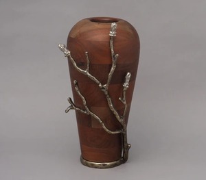 Luxurious Wooden And Metal Flower <b>Vase</b> Contemporary <b>Decorative</b> Accent Adding Warmth Elegance And Sophistication To Interiors - Product Image 5