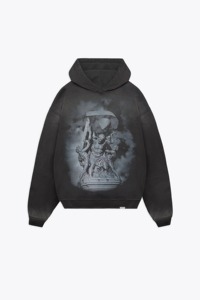 Sudadera con capucha negra desteñida al sol con estampado gráfico personalizado en la parte delantera y trasera Sudaderas con capucha unisex lavadas sueltas de gran tamaño para hombre, 100% algodón - Product Image 6