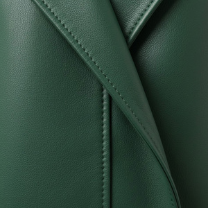 Abrigo de Cuero para Mujer, Tejido de Algodón, Hecho a Medida, Largo, Moderno, Elegante, con Cinturón, Doble Botonadura - Product Image 5