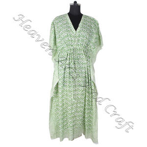 2025 caftanes largos africanos fabricante de ropa de mujer diseñador Kimono de algodón indio vestido caftán largo y corto estampado en bloque - Product Image 2