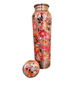 ขวดน้ำทองแดงบริสุทธิ์พิมพ์ลายดอกไม้ทองแดงดีไซน์ใหม่ ayurveda ประโยชน์ขวดน้ำทองแดง - Product Image 1