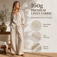 Ensemble femme en lin pur 100% à la mode, coupe ample, chemise à manches longues et pantalon large, tenue décontractée pour l'automne