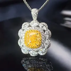 Lujo Dubai nupcial boda diamante joyería 18KGold 2ct GIA VS2 elegante amarillo claro Natural diamante collar anillo Dule uso mujeres - Product Image 3