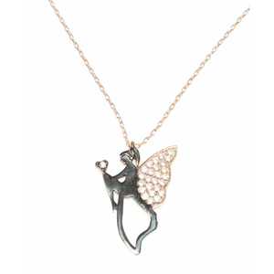 Collier Flying Angel Model 925 en argent sterling avec pierres serties de noir, rose et blanc - Product Image 4