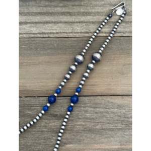 Navajo Strung Lapis and Sterling Silver Graduated Pearl Necklace - Product Image 5