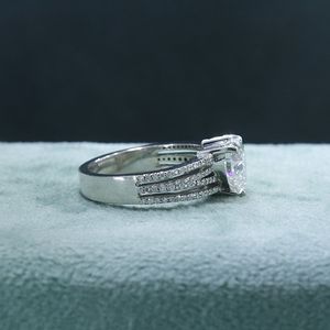 Corazón corte Moissanite 925 Plata 3 filas proponer anillo de regalo para mujeres - Product Image 1
