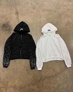 Streetwear avec logo personnalisé Sweats à capuche décontractés avec perles Strass lourds Sweat à capuche oversize Boxy de haute qualité Sweat à capuche en gros - Product Image 2