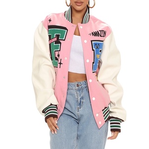 แจ็กเก็ตเบสบอลผ้ากำมะหยี่สำหรับผู้ชายและผู้หญิงแจ็กเก็ตหนังปักโลโก้ด้านหน้าสำหรับผู้ชาย - Product Image 1