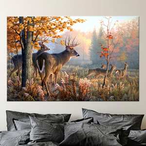 ผ้าใบพิมพ์ลายครอบครัวกวางที่สง่างามสำหรับการตกแต่งบ้านไร่1P: แกลเลอรีห่อ - Product Image 1
