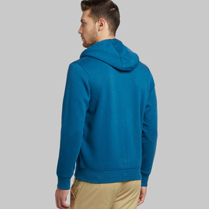 Sweat à capuche à manches longues bleu 100% coton pour hommes avec fermeture à glissière Design solide personnalisable pour l'hiver - Product Image 5