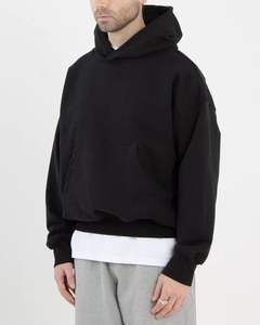 Sweat-shirt à capuche épais personnalisé avec logo streetwear, noir, sans cordon, 100% coton, 420 g/m², 500 g/m², lourd, surdimensionné, pour homme, sweat-shirt court - Product Image 2