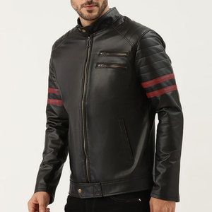 Vêtements d'extérieur coupe régulière tenue tendance pour hommes veste en cuir de motards vêtements d'hiver veste en cuir pour hommes de style fermeture éclair - Product Image 2