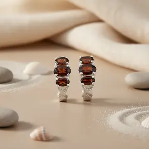 ต่างหูห่วงเงินแท้ 925 ดีไซน์ทันสมัยสำหรับผู้หญิง ประดับพลอยโกเมน ชุบทอง 18K สีโรสโกลด์ ประดับเพชร ทับทิม มุก รูปหัวใจและดอกไม้ - Product Image 1