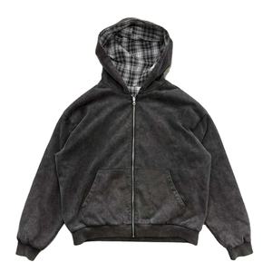 Custom Men's Acid Wash <b>Y2K</b> Style Double-Sided Reversible Color Blocking Fleece <b>Zip</b>-<b>Up</b> <b>Hoodie</b> Zipper 100% Polyester Oversized Fit - Product Image 5