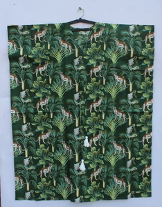Tigre imprimé vert Maxi caftan robe femmes coton vêtements de nuit couvrir manches courtes main bloc imprimé indien à la main Caftan - Product Image 1