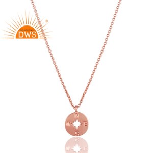 14k Rose Gold Plated Plain 925 Sterling Silver Handmade Astrology Style Pendant Necklace Jewelry Wholesale - Product Image 4