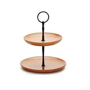 Support à gâteau en bois forme ronde 3 niveaux collations et fruits plateau de service avec poignée vaisselle de mariage pièce maîtresse support à gâteau - Product Image 5