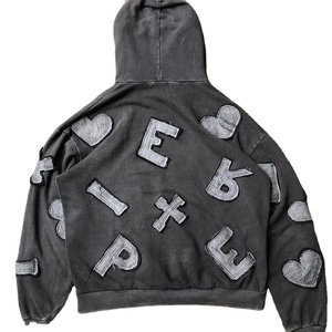 Sudadera con capucha para hombre de alta calidad, personalizada, con apliques, lavada, desgastada, de algodón, estilo vintage, con efecto lavado ácido. - Product Image 2