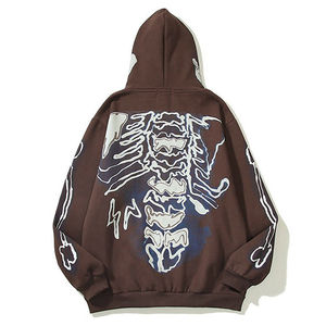 Chaqueta con Capucha Deportiva Impermeable, Forrada, con Estampado Gótico, Cierre de Cremallera, Corte Holgado para Hombre y Mujer - Product Image 5