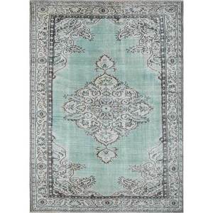 Tapis en laine noué à la main vintage vert, grand format, pour salon, motif rectangulaire abstrait, Pae-1578, pour usage domestique - Product Image 1