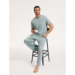 Pyjamas en bambou tricoté haut de gamme pour hommes, personnalisables, pour la maison et l'hôtel, avec logo personnalisé, en soie et coton - Product Image 5