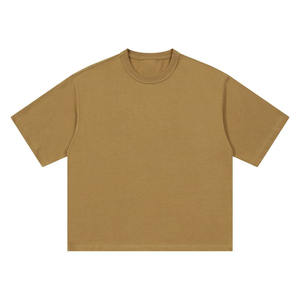 T-shirt ample en coton lourd à col rond, taille européenne 270g, super épaules tombantes, triple aiguille, grande taille - Product Image 3