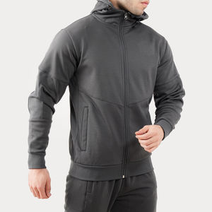 Chándal para correr de gimnasio de poliéster 100% para hombre, ropa deportiva de invierno transpirable de buena calidad, cremallera frontal, bolsillo lateral, sólido - Product Image 4