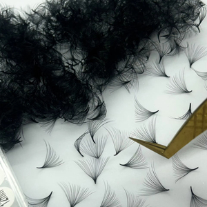 Cils en éventail faits à la main Mega Volume 20D Premium Synthetic Super Black Matte Black Wispy Premade Lash Fans Pointy Base Russian Volume - Product Image 2