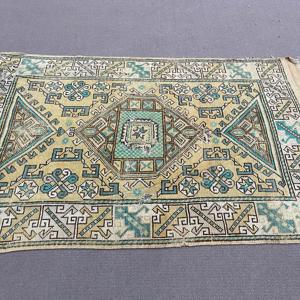4x6.4 ft Rug, Turkish Vintage Rug, <b>Yellow</b> Green Floral <b>Wool</b> Rug - Product Image 3