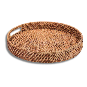 ตะกร้าหวายทรงกลม / ถาดหวาย ถาดหวายมีหูจับ 2 ข้าง ถาดเสิร์ฟสานสำหรับรับประทานอาหาร งานฝีมือเวียดนาม - Product Image 1