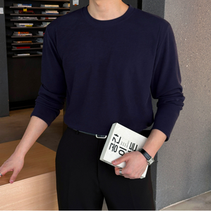 Camiseta de manga larga con cuello redondo para hombre, tejido fino y ligero, suave y cómoda, moda diaria, 4 colores, talla M a 5XL - Product Image 3