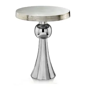Table haute en aluminium moulé au fini nickel brut et également disponible en miroir polonais petits meubles de maison en métal pour la décoration - Product Image 4