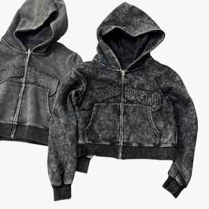 Custom Embroidered Acid Wash Crop Top Hooded Street Wear <b>Y2K</b> Boxy Cropped Fit <b>Hoodie</b> <b>Zip</b> <b>up</b> Sweatshirt for <b>hoodie</b> - Product Image 6