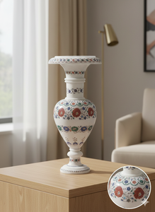 Modern White Marble Flower <b>Vase</b> Inlay Design Pot Stone Mosaic Floral Collectible Gift - Product Image 3