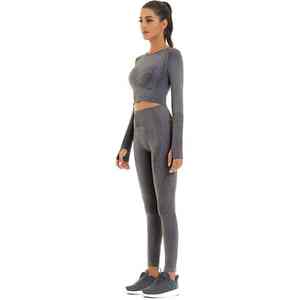 Ensemble de yoga pour femmes, ceinture en dentelle solide sans couture hautement élastique, tissu en nylon spandex respirant, design personnalisable - Product Image 5